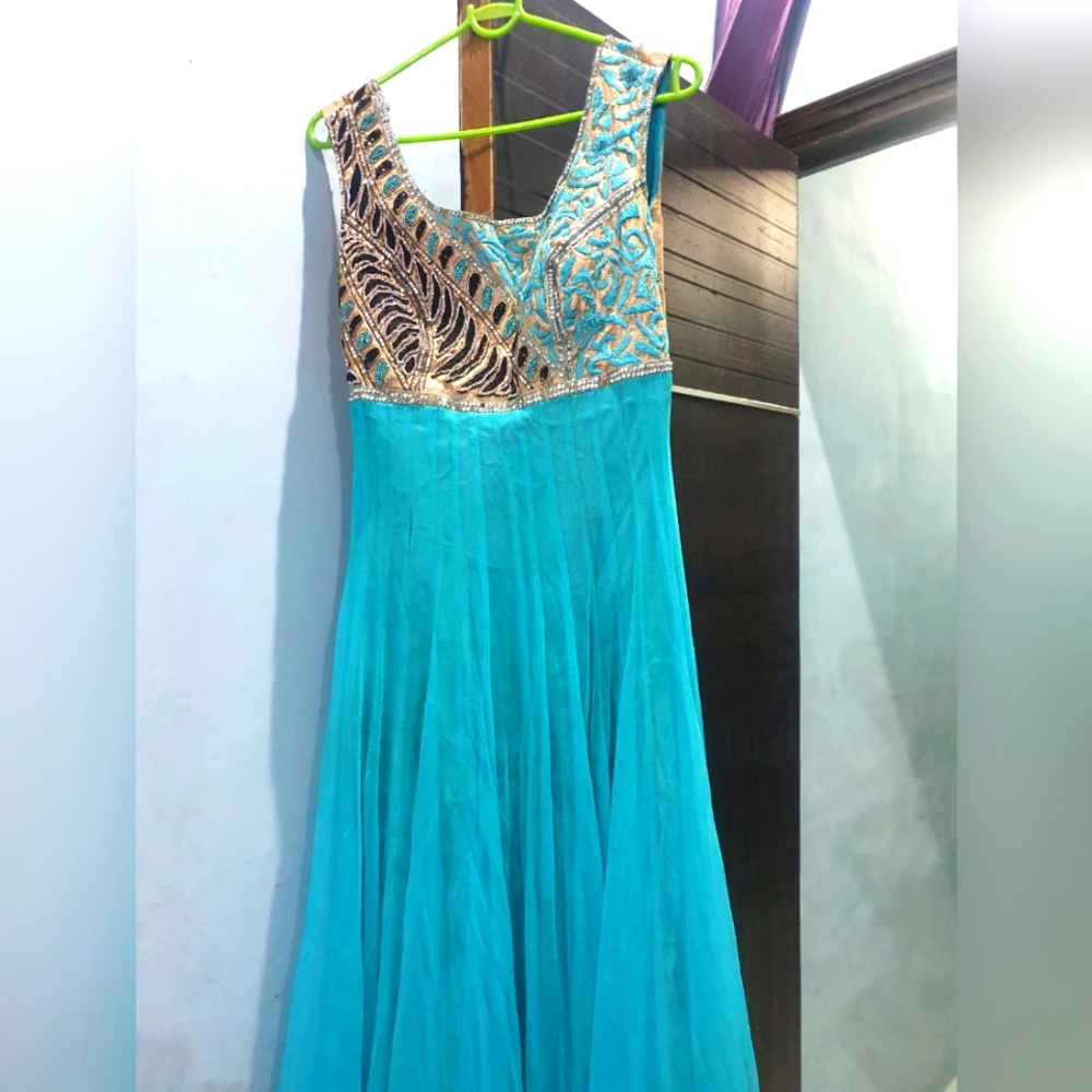 Sale Anarkali Suit with Legging, Duppata Suit Set Floor touch embellished stones - Picture 1 of 8